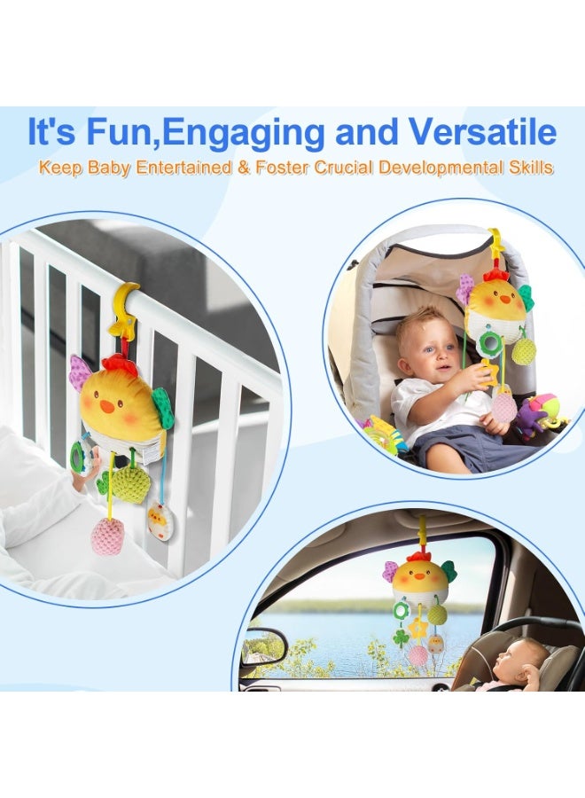 Car Seat Toy for Babies 0-6 Months, Stroller Toy with a Convenient clip, Carseat Toys Hanging Baby Accessories,Built-In Bell, Rattle,Squeaky,Mirror for infant,Babies Gift 0-3-6-12 months Boy Girl - Image 2